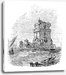 Постер Belem Tower, in Lisbon, Portugal, during the 1890s, vintage engraving