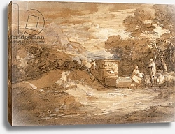 Постер Гейнсборо Томас Mountain Landscape with Figures, Sheep and Fountain, c.1785-88