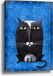 Постер Черный кот на синем фоне