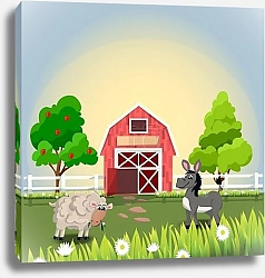 Постер happy and cheerful farm animals