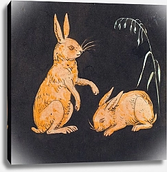 Постер Сковгаард П. С. Два зайца на черном фоне. Декоративный рисунок