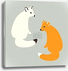 Постер Рыжая и белая лисица