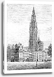 Постер Cathedral of Our Lady, in Antwerp, Belgium, vintage engraving.