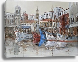 Постер Остров Идра, лодки в гавани