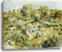 Постер Ренуар Пьер (Pierre-Auguste Renoir) Brittany Landscape with Trees and Rocks