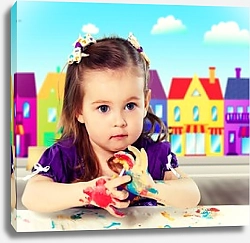 Постер Маленькая девочка, перепачканная в краске