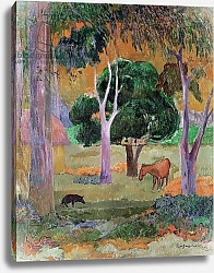 Постер Гоген Поль (Paul Gauguin) Dominican Landscape or, Landscape with a Pig and Horse, 1903