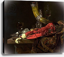 Постер Кальф Уильям Still Life with the Drinking-Horn of the St. Sebastian Archers' Guild, Lobster and Glasses, c.1653