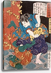 Постер Еситоси Цукиока Храмовый паж Сирагикумару борется с Зеленым демоном