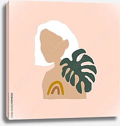 Постер Девушка с тропическим листом и радугой