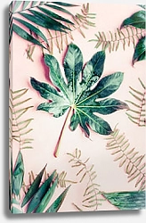 Постер Тропические пальмовые листья на пастельно-розовом фоне