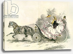 Постер Lady wearing a crinoline and driving a 19th century horse and landau, published 1909.