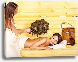 Постер Девушки парятся в бане с веником