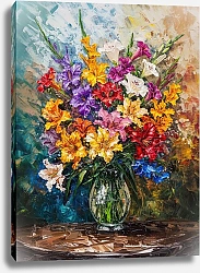 Постер Lilies and gladioli in a glass vase