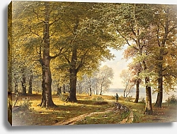 Постер Портен Якобус Осенняя лесная тропинка с туристом