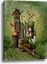 Постер Лесная фея и птицы