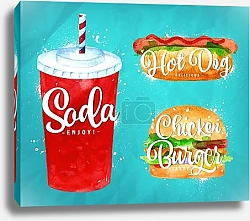 Постер Набор из соды, хот-дога и бургера