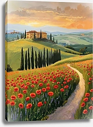 Постер Road among poppies and cypresses