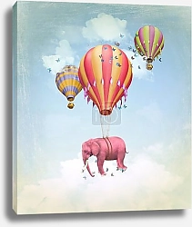 Постер Розовый слон в небе с воздушными шарами