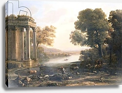 Постер Лоррен Клод (Claude Lorrain) A Pastoral Landscape with Ruined Temple, c.1638