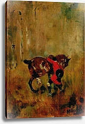 Постер Тулуз-Лотрек Анри (Henri Toulouse-Lautrec) Cavalier de chasse à courre ressanglant son cheval