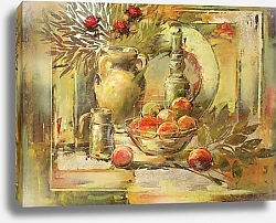 Постер Натюрморт с посудой и яблоками