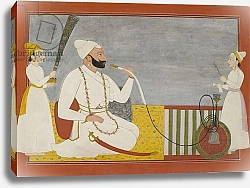 Постер Школа: Индийская 18в Raja Ajmat Dev of Mankot Smoking a Hookah, c.1730
