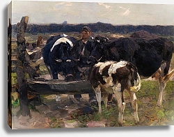 Постер Зюгеь Генрих Коровы и пастух у поилки