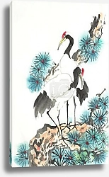 Постер two lovers storks on a pine branch