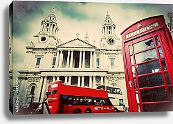 Постер Англия, Лондон. Красный автобус и телефонная будка перед Собором Святого Павла