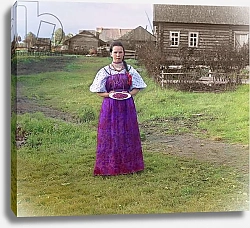 Постер Girl with strawberries on a plate, Russian Empire, from 'Views along the Mariinskii Canal and river system', 1909