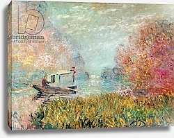 Постер Моне Клод (Claude Monet) The Boat Studio on the Seine, 1875