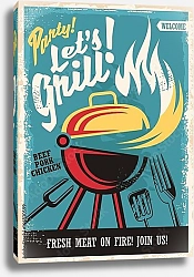Постер Дизайн ретро-плаката с грилем и жареной мясной пищей
