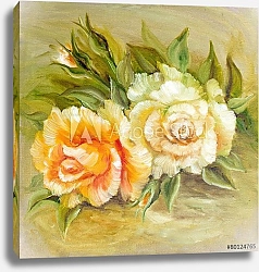 Постер Винтажные белые и желтые розы
