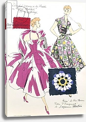 Постер Школа: Французская Sketches and fabric swatches, from 'L'oficiel de la couleur des industries de la mode' 7