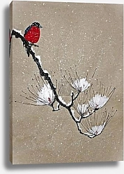 Постер Снегирь на ветке сосны