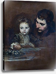 Постер Неизвестен Мужчина с младенцем едят виноград