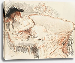 Постер Хеллеу Поль Elégante lisant sur un canapé