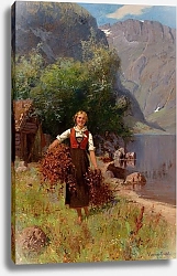 Постер Даль Ганс Девушка на фоне пейзажа фьорда