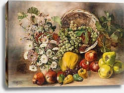 Постер Массман Карл Stillleben mit Astern und Obstkorb