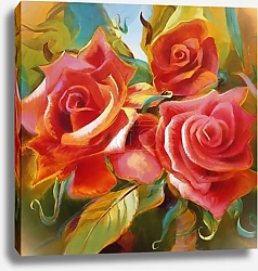 Постер Три красных розы в вазе 