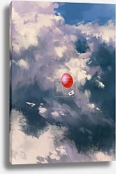 Красный шар с конвертом в облаках