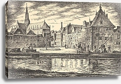 Постер Оортвейн Мартен Gezicht vanaf het Spaarne op de Waag en Damstraat. In de verte de Grote of Sint-Bavokerk