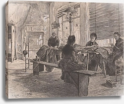 Постер Хайнс Арманд Vier vrouwen in een naaiatelier aan het werk