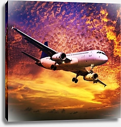 Постер Самолет в небе на закате