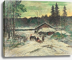 Постер Коровин Константин Охотник разговаривает с женщиной в санях