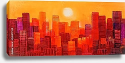 Постер Город в знойном мареве заходящего солнца