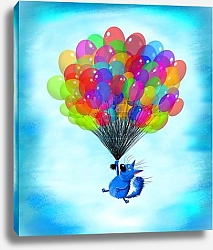 Постер Котенок летающий на воздушных шарах