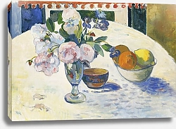 Постер Гоген Поль (Paul Gauguin) Flowers and a Bowl of Fruit on a Table