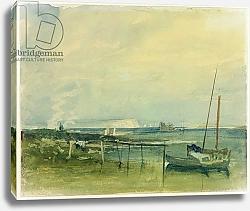 Постер Тернер Уильям (William Turner) Coast Scene with White Cliffs and Boats on Shore